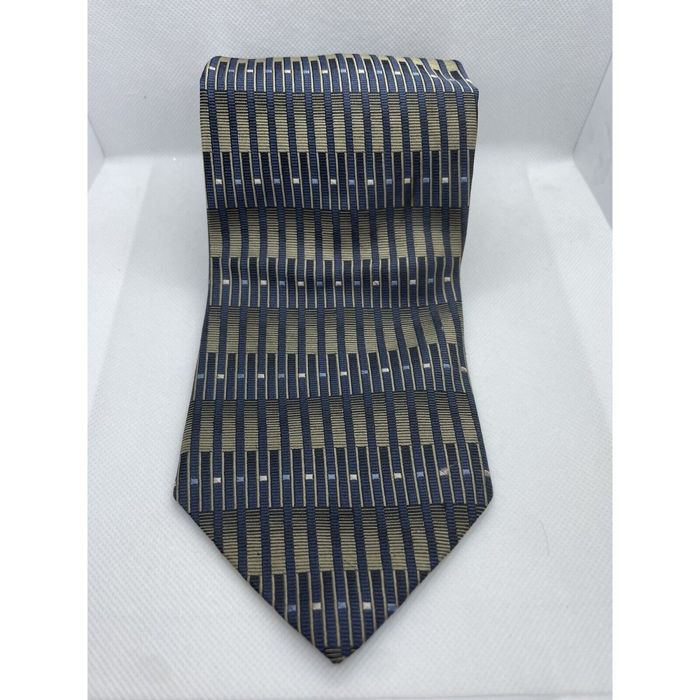 Murano Men's Tie Gray Blue And Gold Geometric 100% Silk Made In USA Vintage